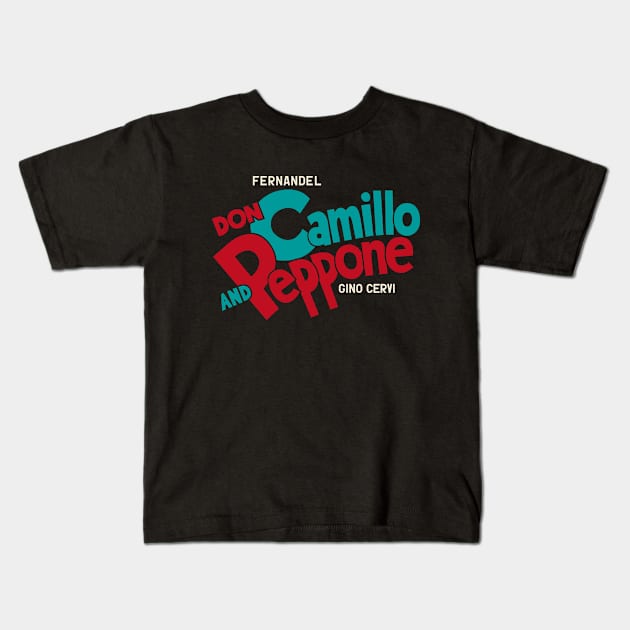 Don Camillo and Peppone Typography Design Kids T-Shirt by Boogosh